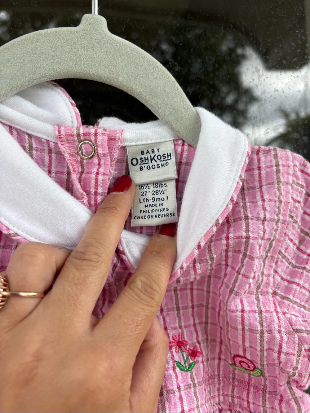 Vintage Oshkosh B’Gosh Girls Plaid Pink Slit Front Dress Floral Embroidered